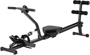 Everfit Hydraulic Rowing Machine, Rower Machine Foldable Row Machines with 12 Level Resistance, LCD Display and Backres, for Home Fitness Gym Cardio Workout, Black