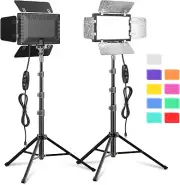 2 Pack LED Video Photography Lighting Kit with 54'' Tripod Stand, Studio Lights
