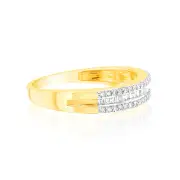 9ct Yellow Gold 1/3 Carat Diamond Ring with Channel Set Baguettes and Claw Set Round Brilliant Side Diamonds, M
