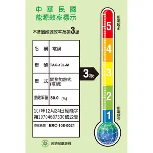 【TATUNG 大同】10人份蘋果白不鏽鋼多彩系列簡配電鍋(TAC-10L-MCW)