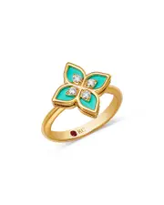 Roberto Coin 18K Yellow Gold Venetian Princess Blue Enamel & Diamond Flower Ring