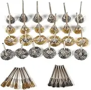 Joyzan Wire Wheel Brush Set, Brass Coated Coarse Crimped Steel Wires Brush Wheels Cup Pen Shaped Brushes Kit Polishing Drill Rotary Tool with Round Shank for Removing Paint and Scrub Surfaces 36 PCS
