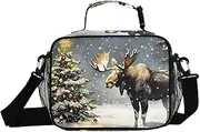 Christmas Moose Winter Insulated Lunch Box for Women Men - Ideal for Work, Picnics - Includes Adjustable Shoulder Strap