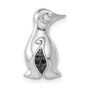14k White Gold Black Diamond Penguins Chain Slide Pendant