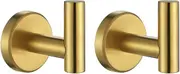 JQK Bathroom Towel Hook Brushed Gold, Brass Coat Robe Clothes Hook for Bathroom Kitchen Garage Wall Mounted (Pack of 2), SUS 304 Stainless Steel 0.8mm, TH100-BG-P2