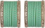 [Efulgenz] Indian Oxidized Jewelry Antique Bangle Bracelet Set for Women Multi Layer Bracelet Set Metal Ball Bangles Green Dotted Textured Matte Metal Bangles Bohemian Bracelet Set Bangles Fashion