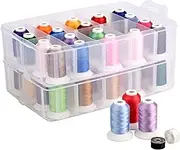 Simthread Machine Embroidery Thread Kit with Storage Box Organiser - 40 Brother Colours, 550 Yards/Spool