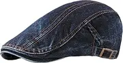 [OWLKAY] Protection Outdoor UV CapKnitted hat Summer Sun Hat Cotton Denim Beret for Men Casual Visors Flat Cap Vintage Berets Casual Newsboy Hat Adjustable (Color : Dark Blue, Size : 7 1/2) (Color : Dark Blue