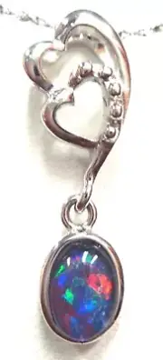 FREE JEWELLERY BOX!!!Australian Natural Black Triplet Opal Pendant Solid Silver