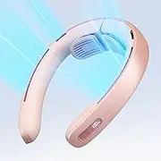 JISULIFE Portable Neck Fan Pro, 100 Speeds Bladeless, Stepless Knob, LED Display, 5000mAh Rechargeable Personal Fan, Mini Hands Free, USB Battery Operated Wearable-Pink