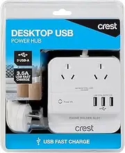 Crest Desktop Power Hub 2 Socket 3 USB
