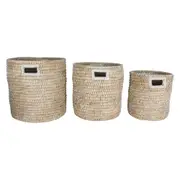 3pc Maine & Crawford Elliot Kans 25/30/35cm Grass Round Basket Storage Natural