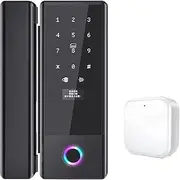 Smart Lock for Glass Door Biometric Fingerprint Lock TTlock Tuya WiFi Electronic Lock Digital Keyless Door Lock for Sliding Door Slimline Design(G180TTLOCK with GW,Type-H) Aqiong