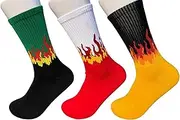 [XUNQUCOM] Men Flame Socks, Thick Socks Colorful Soft Funny Ankle Fire Art Comfy Crew Socks,3 Pairs