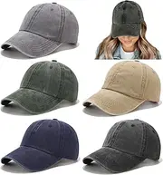 [Tergy] 5 Pieces Vintage Washed Plain Baseball Cap Distressed Dad Golf Hat for Men Women Multicolor