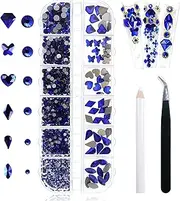 810pcs Blue Nails Rhinestones for Crafts Nail Art Gems Crystal Charms Flatback Diamond Design Makeup Teeth embellishments Shoes Wax Pencil