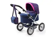 Bayer Trendy 68cm Doll Pram Stroller Toy Dark Blue w Pink Hearts Unicorn 3y+
