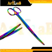 6.75in Mayo Dissecting Scissors, Curved, Blunt, Rainbow Color German Stainless
