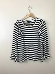 Sanctuary Striped Ruffle Flutter Sleeve Top Small S Black White