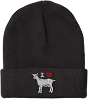 [Speedy Pros] Beanie for Men & Women I Love Heart Goats Embroidery Skull Cap Hat 1 Size