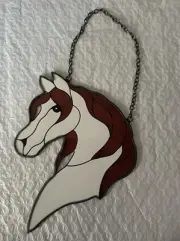 Stained Glass Horse Head Suncatcher Wall Hanging Brown White Mane
