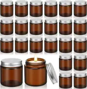 24 Pcs Glass Candle Jars with Lids Bulk, 4 Oz Amber round Empty Candle Container