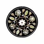 16" Inlay stone marble Coffee Table Top Black Round Shape Marble Corner Table