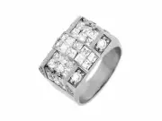10k or 14k White Gold White CZ Cluster Cross Thick Mens Ring