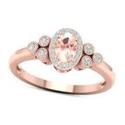 Oval Morganite and 0.17 CT. T.W. Natural Diamond Frame Tri-Sides Ring in Solid 10K Rose Gold