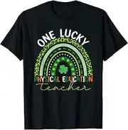 [X.Style] Saint Patricks Day One Lucky PE Teacher Leopard Rainbow ds1062 T-Shirt