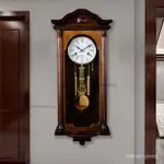 破損賠新歐式機械掛鐘實木復古傢用鐘錶老式上鏈掛錶敲鐘報時中式裝飾時鐘