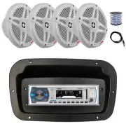 Pyle Marine Radio,Spa Bezel,Adapter, Antenna,Wire, 4x 6.5" 600W White Speaker