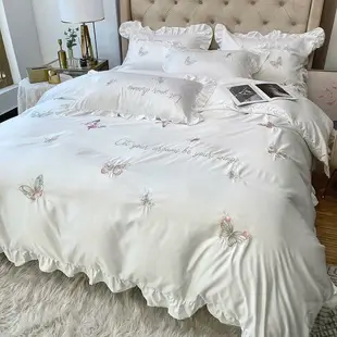 公主風冰絲床包四件組 標準/加大雙人床包組 立體蝴蝶被套 冰絲被套 雙人被套 床單 床罩 床包 雙人床包 枕頭套 被單