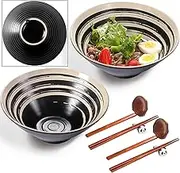 WEUNUM Ceramic Ramen Bowl Set of 2, 60 oz Large Japanese Udon Soba Pho Asian Soup Noodle Bowls with Chopsticks and Spoons