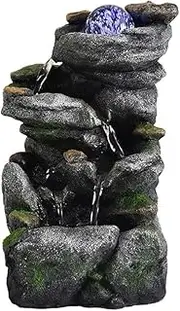 Desktop Fountain Tabletop Fountain Stacked Rock Waterfall Indoor/Outdoor Synthetic Resin with LED Light Water Fountain Tabletop Desk Décor (Color : A, Size : 5.2 * 6.2 * 10.2in)