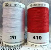 NEW White & Red GUTERMANN 100% polyester sew-all thread 547 yards Spools