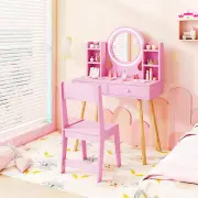 CostwayPrincess Dressing Table and Chair Set with 2-Color Front Lit Mirror-Pink