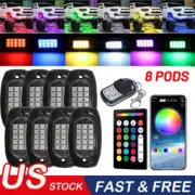 8x RGB LED Pods Rock Light Kit Underbody Glow Neon Lamp Bluetooth Music Control