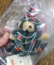 Vtg RARE Steiff Teddy BEAR in Christmas Mohair tree costume ornament 665417 NIP