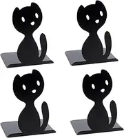 Fenikle 2 Pairs Metal Book Ends, Cute Black Cat-Shaped Bookends for Shelves, Non-Slip Book End for Room Decor, Abstract Art Desgin Book Holder Suitable for Office, Home Decor.