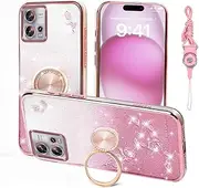 [Nouxwerx] for Motorola Moto Edge 30 Fusion 5G Phone Case, Cute Soft Slim Pink Cover for Girls Women with Ring Stand Strap Lanyard Shockproof Protective Case for Moto Edge S30 PRO 5G. (Rose Gold)