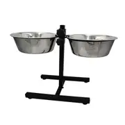 Zeez Adjustable Double Diner Stainless Steel Pet Bowls - 3 Sizes