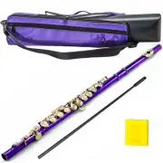 Brand New Band Approved Purple/Gold C Foot Flute With Case Bag Band Approved