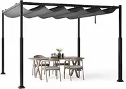[Costway] 3M x 3M Outdoor Pergola w/Retractable Canopy, Heavy-Duty Steel Columns, Modern Sunshade Pavilion Grill Gazebo Yard Grape Trellis Pergola, Patio Garden Backyard Deck Porch Metal Shelter