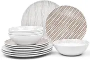 [Noritake] Hammock 12-Piece Set, Coupe, Service for 4 in Brown/Khaki/White.,
