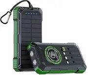 TPG 20000mAh Solar Power Bank with Wireless Charging, 22.5W Output, Portable Charger with Built-in 4 Cables and Flashlight - Ideal Battery Pack for Hiking, Camping, Travel, and Emergency Use