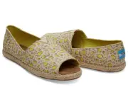 TOMS SHOES Alpargata Open Toe Sandals Limeade Bobcat Slip On Flats Canvas Sz 6.5