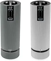 PEUGEOT - Duo Pepper Mill + Salt Mill Electric Rechargeable Line u'Select 15 cm - Peppercorns + Salt Gemstone Included - 6 Preset Flour Settings - Aluminium - Carbon Colour