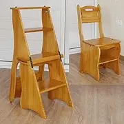 Folding Step Stool 4 Tier Wood Ladder/4-Step Wooden Folding Ladder Stool Home Attic Library Ascending Ladder Flower Stand/Freight Elevator/Chair - Load 150kg/15.7x13.4x33.5inches