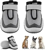 Dog Boots, Breathable Dog Shoes, Dog Booties with Reflective Rugged Anti-Slip Sole and Skid-Proof, Puppy Outdoor Paw Protectors with Rubber Soles for Hiking and Running (Grey, 4#)